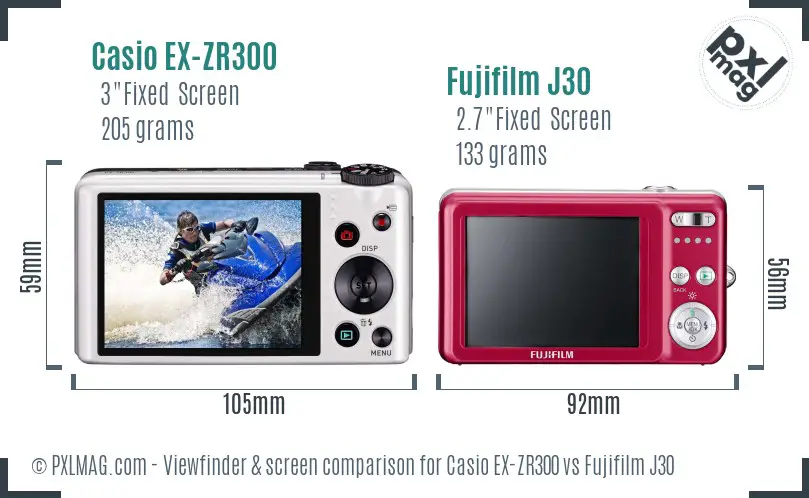 Casio EX-ZR300 vs Fujifilm J30 Screen and Viewfinder comparison