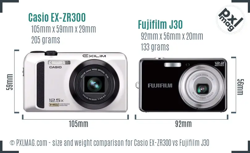 Casio EX-ZR300 vs Fujifilm J30 size comparison