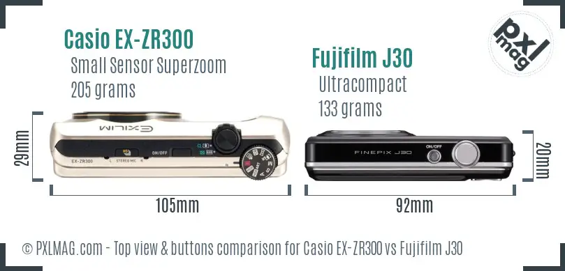 Casio EX-ZR300 vs Fujifilm J30 top view buttons comparison