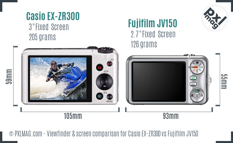 Casio EX-ZR300 vs Fujifilm JV150 Screen and Viewfinder comparison