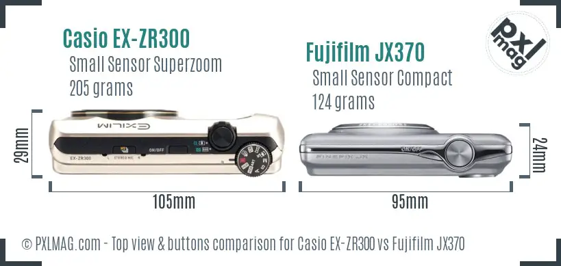 Casio EX-ZR300 vs Fujifilm JX370 top view buttons comparison