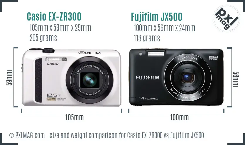 Casio EX-ZR300 vs Fujifilm JX500 size comparison Casio EX-ZR300 vs Fujifilm JX500 size comparison