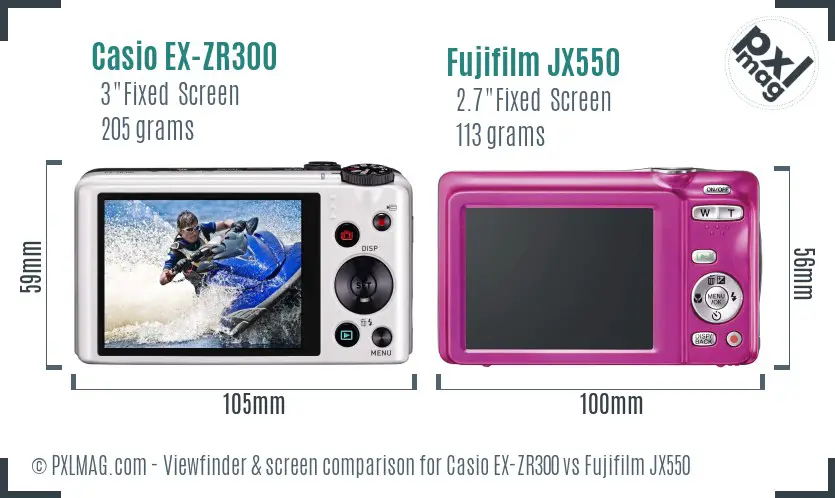 Casio EX-ZR300 vs Fujifilm JX550 Screen and Viewfinder comparison