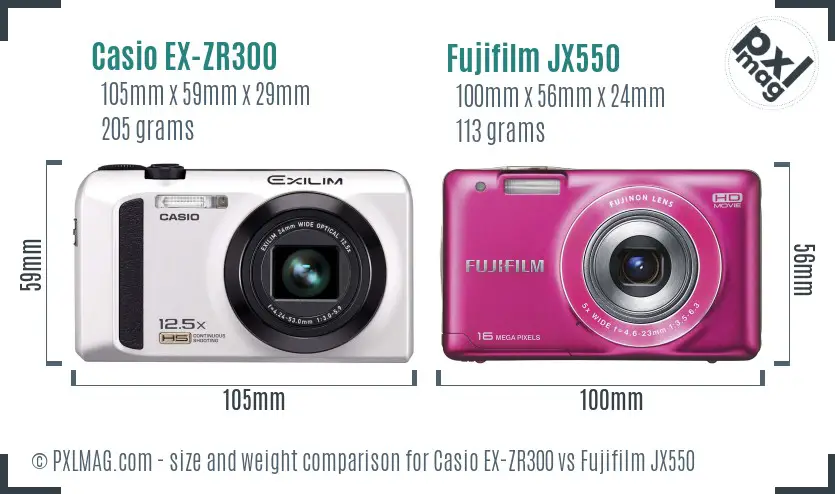 Casio EX-ZR300 vs Fujifilm JX550 size comparison
