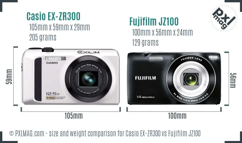 Casio EX-ZR300 vs Fujifilm JZ100 size comparison Casio EX-ZR300 vs Fujifilm JZ100 size comparison