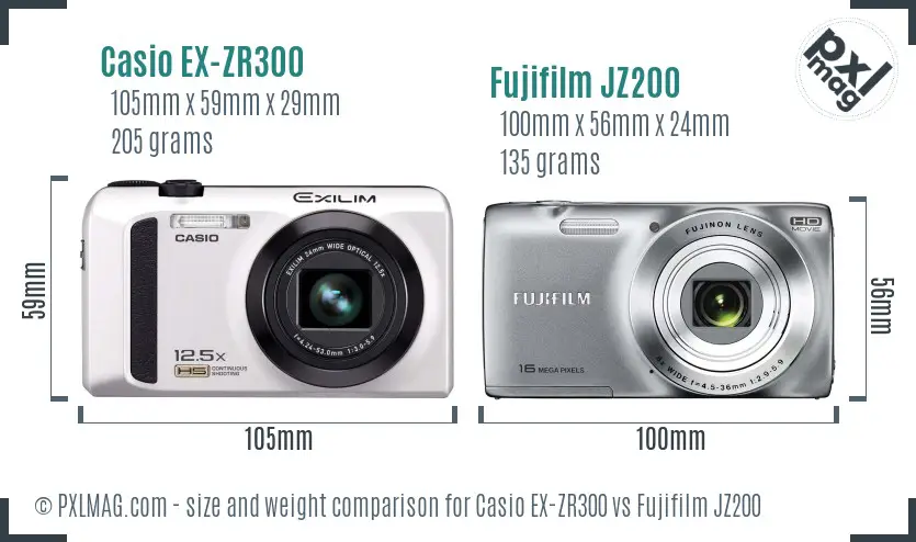 Casio EX-ZR300 vs Fujifilm JZ200 size comparison Casio EX-ZR300 vs Fujifilm JZ200 size comparison
