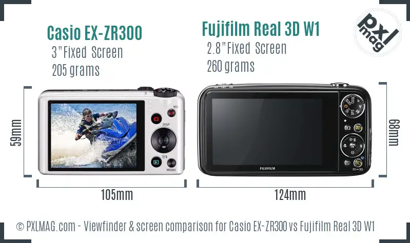 Casio EX-ZR300 vs Fujifilm Real 3D W1 Screen and Viewfinder comparison