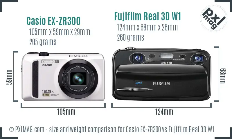 Casio EX-ZR300 vs Fujifilm Real 3D W1 size comparison