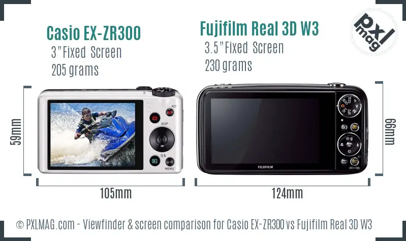 Casio EX-ZR300 vs Fujifilm Real 3D W3 Screen and Viewfinder comparison