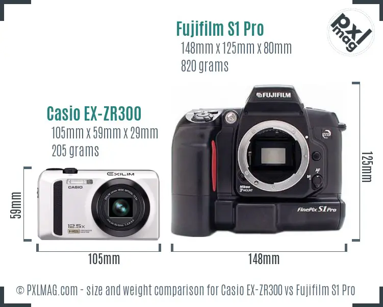 Casio EX-ZR300 vs Fujifilm S1 Pro size comparison