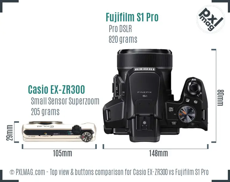 Casio EX-ZR300 vs Fujifilm S1 Pro top view buttons comparison