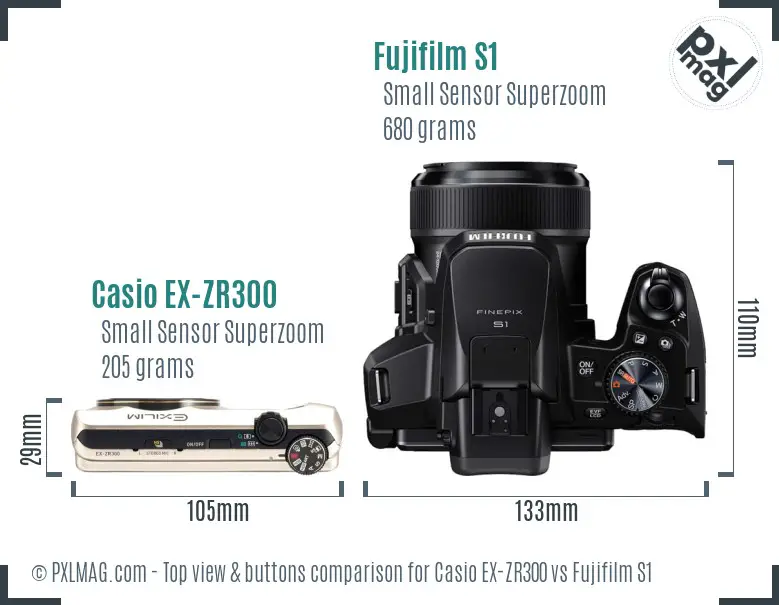 Casio EX-ZR300 vs Fujifilm S1 top view buttons comparison