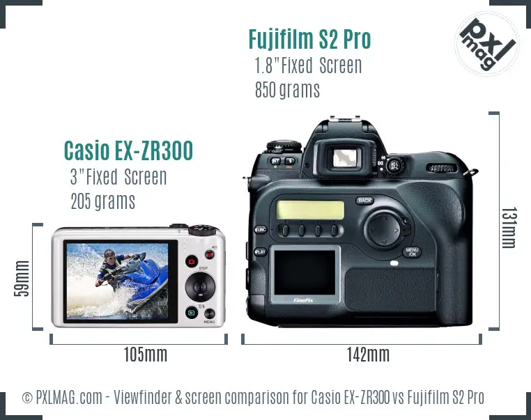 Casio EX-ZR300 vs Fujifilm S2 Pro Screen and Viewfinder comparison
