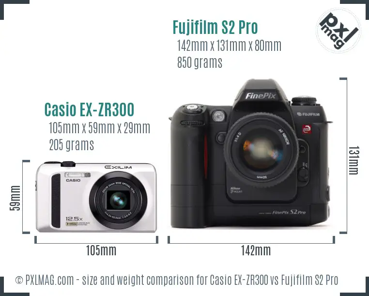 Casio EX-ZR300 vs Fujifilm S2 Pro size comparison