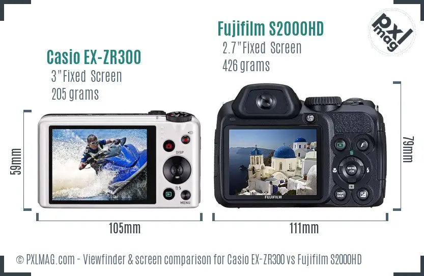 Casio EX-ZR300 vs Fujifilm S2000HD Screen and Viewfinder comparison