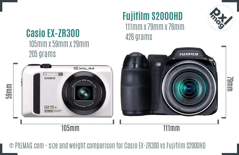 Casio EX-ZR300 vs Fujifilm S2000HD size comparison