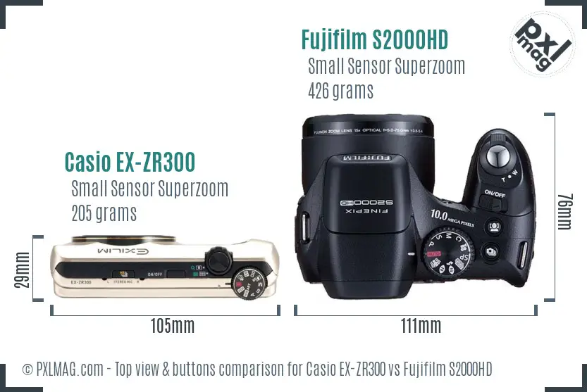 Casio EX-ZR300 vs Fujifilm S2000HD top view buttons comparison