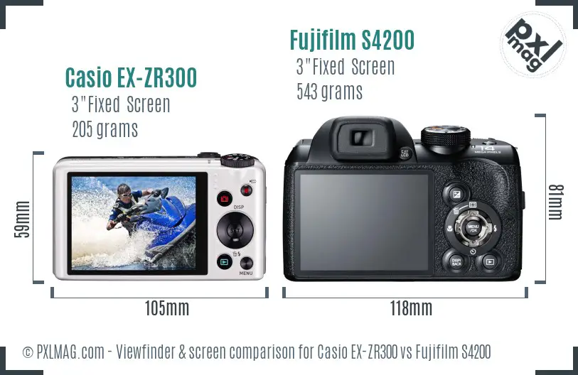 Casio EX-ZR300 vs Fujifilm S4200 Screen and Viewfinder comparison