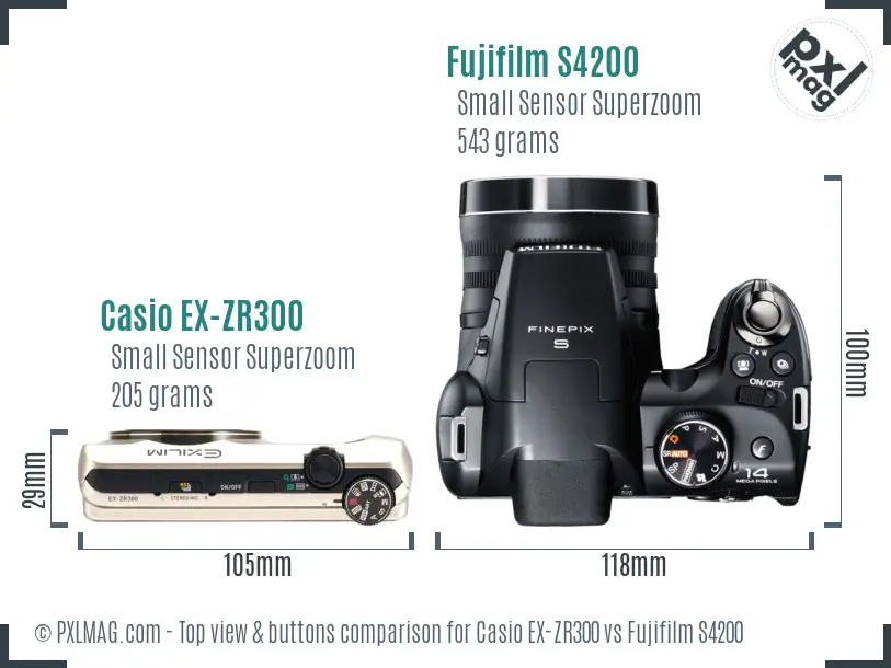Casio EX-ZR300 vs Fujifilm S4200 top view buttons comparison