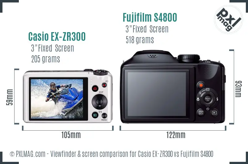 Casio EX-ZR300 vs Fujifilm S4800 Screen and Viewfinder comparison