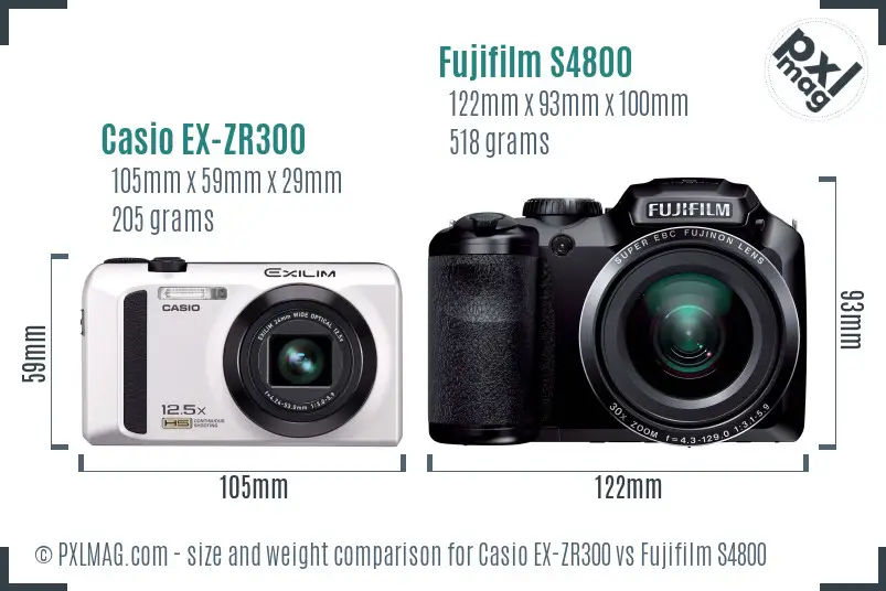 Casio EX-ZR300 vs Fujifilm S4800 size comparison