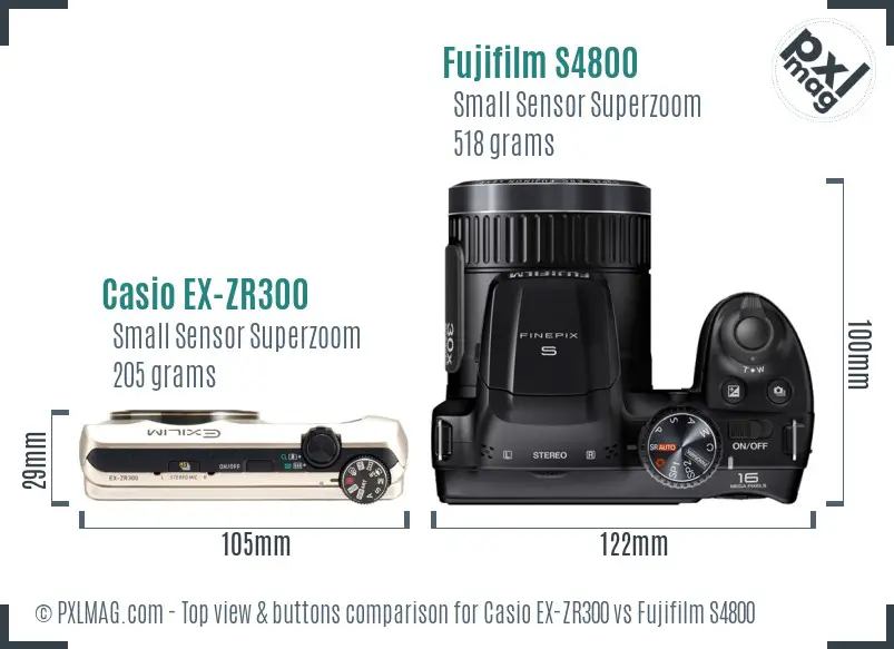 Casio EX-ZR300 vs Fujifilm S4800 top view buttons comparison