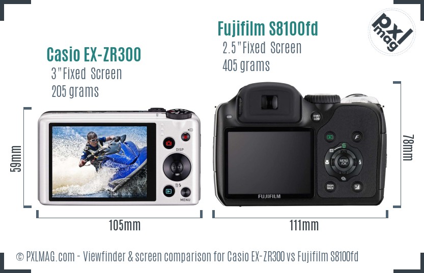 Casio EX-ZR300 vs Fujifilm S8100fd Screen and Viewfinder comparison