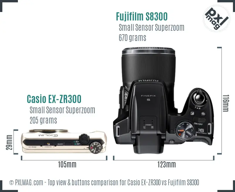Casio EX-ZR300 vs Fujifilm S8300 top view buttons comparison