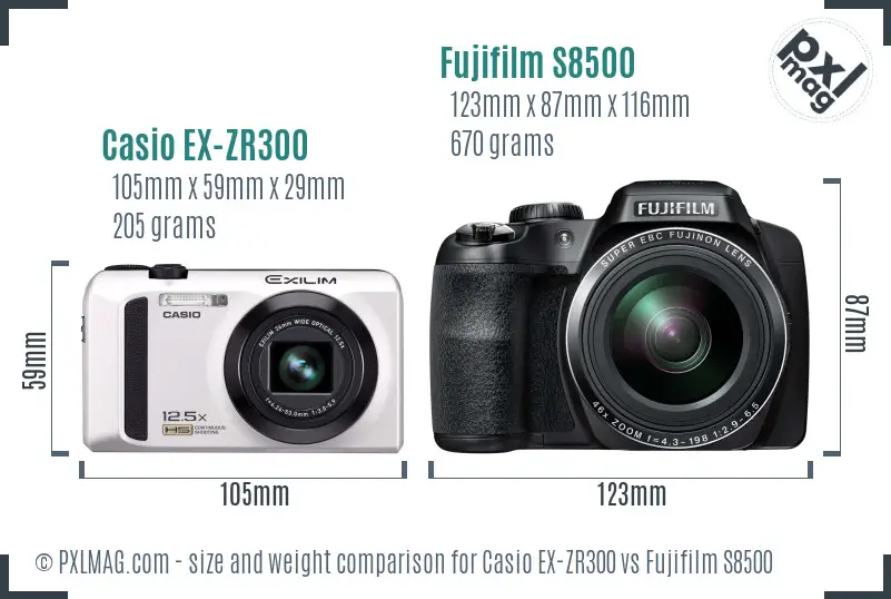 Casio EX-ZR300 vs Fujifilm S8500 size comparison