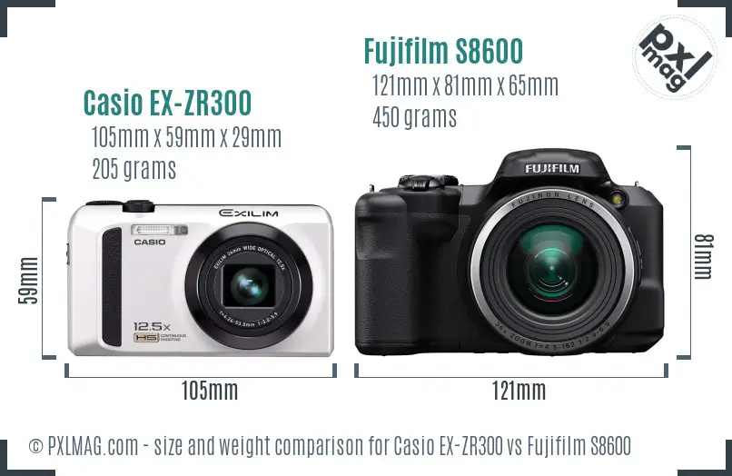 Casio EX-ZR300 vs Fujifilm S8600 size comparison Casio EX-ZR300 vs Fujifilm S8600 size comparison