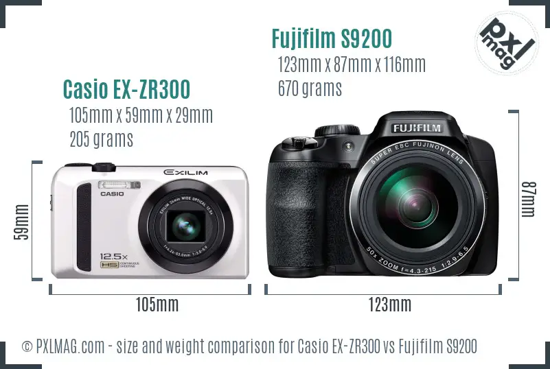 Casio EX-ZR300 vs Fujifilm S9200 size comparison
