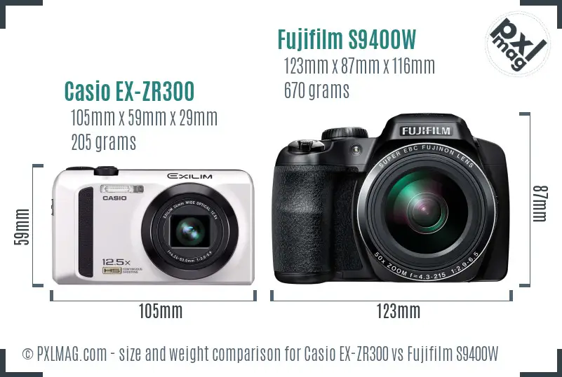 Casio EX-ZR300 vs Fujifilm S9400W size comparison Casio EX-ZR300 vs Fujifilm S9400W size comparison