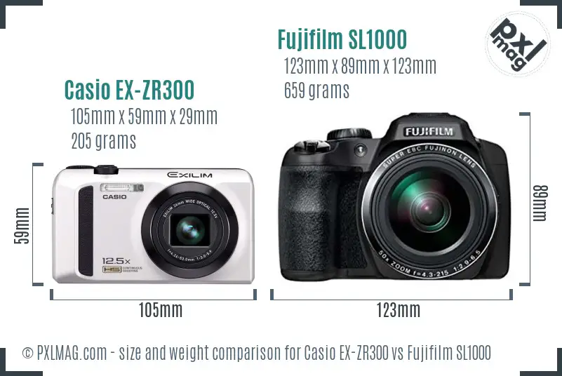 Casio EX-ZR300 vs Fujifilm SL1000 size comparison