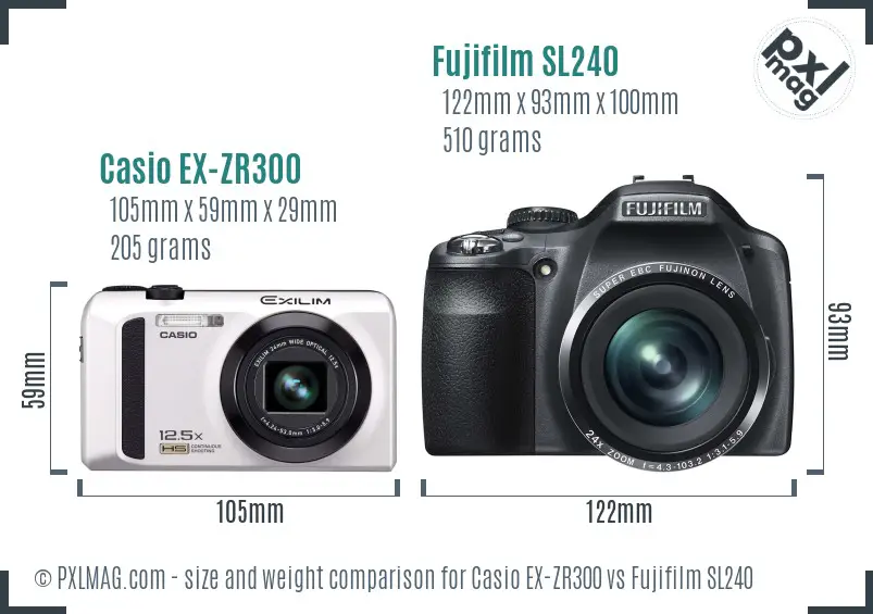 Casio EX-ZR300 vs Fujifilm SL240 size comparison Casio EX-ZR300 vs Fujifilm SL240 size comparison
