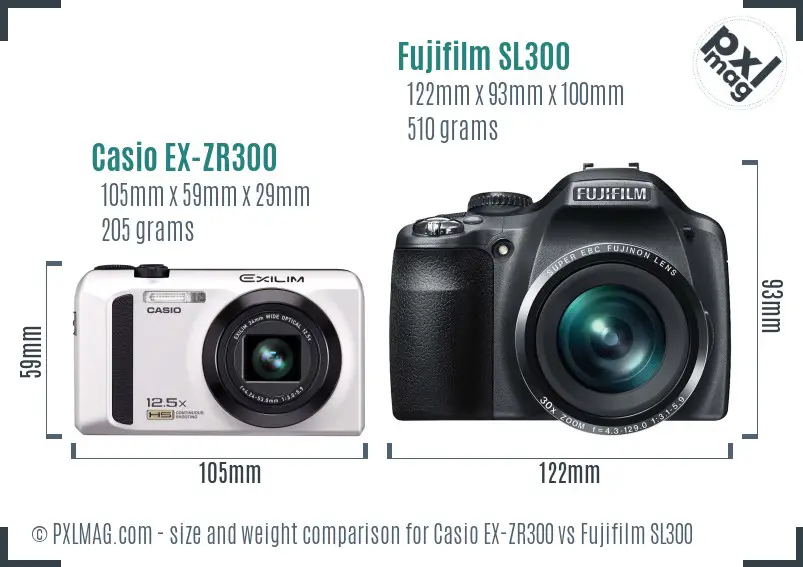 Casio EX-ZR300 vs Fujifilm SL300 size comparison