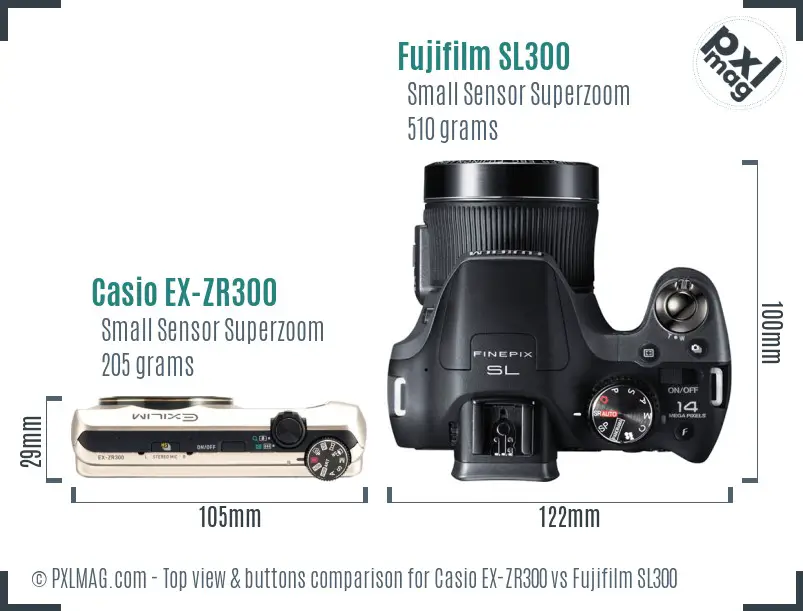 Casio EX-ZR300 vs Fujifilm SL300 top view buttons comparison
