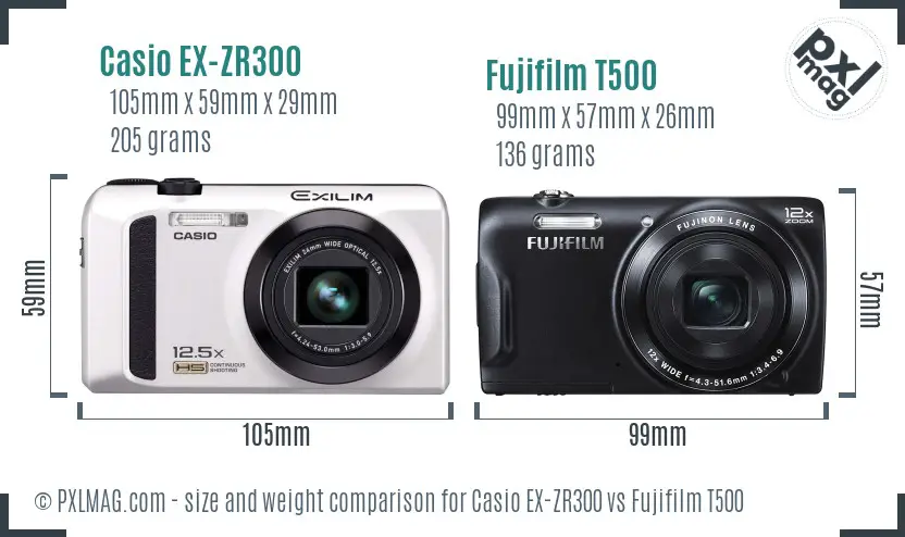 Casio EX-ZR300 vs Fujifilm T500 size comparison Casio EX-ZR300 vs Fujifilm T500 size comparison