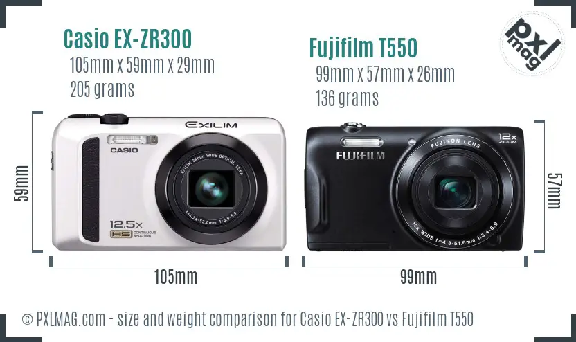Size comparison between Casio EX-ZR300 and Fujifilm FinePix T550