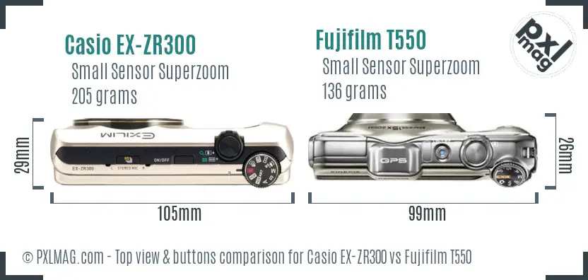 Top view design and control layout comparison between EX-ZR300 and T550