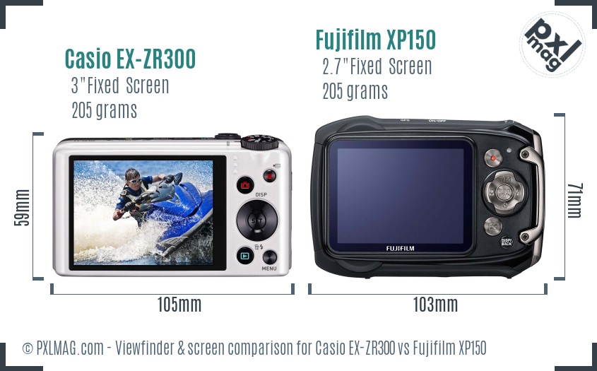Casio EX-ZR300 vs Fujifilm XP150 Screen and Viewfinder comparison