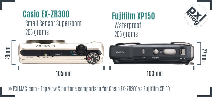Casio EX-ZR300 vs Fujifilm XP150 top view buttons comparison