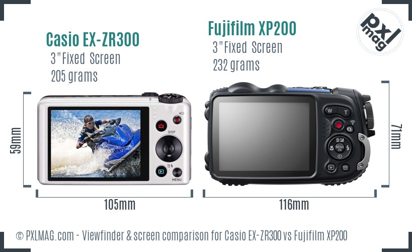 Casio EX-ZR300 vs Fujifilm XP200 Screen and Viewfinder comparison