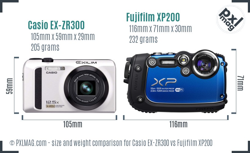 Casio EX-ZR300 vs Fujifilm XP200 size comparison