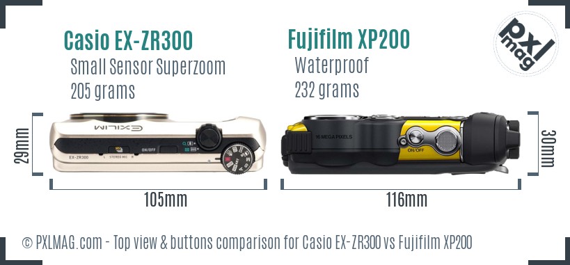 Casio EX-ZR300 vs Fujifilm XP200 top view buttons comparison