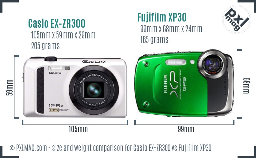 Casio EX-ZR300 vs Fujifilm XP30 size comparison