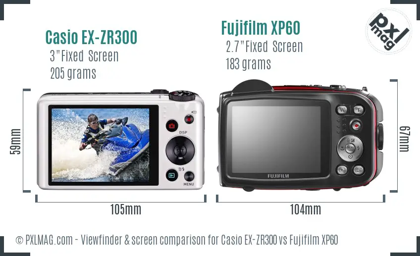 Casio EX-ZR300 vs Fujifilm XP60 Screen and Viewfinder comparison