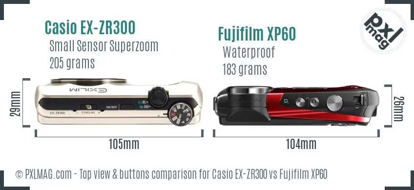 Casio EX-ZR300 vs Fujifilm XP60 top view buttons comparison