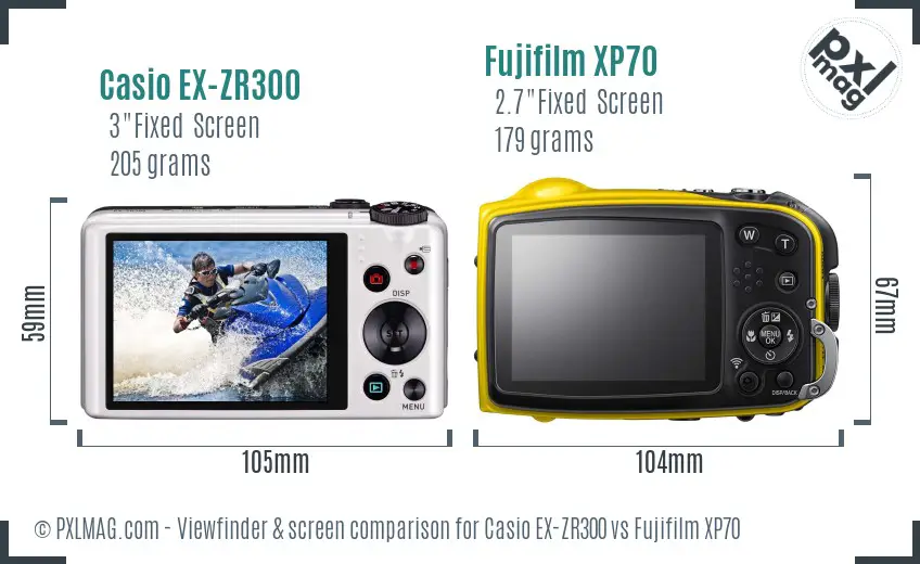 Casio EX-ZR300 vs Fujifilm XP70 Screen and Viewfinder comparison