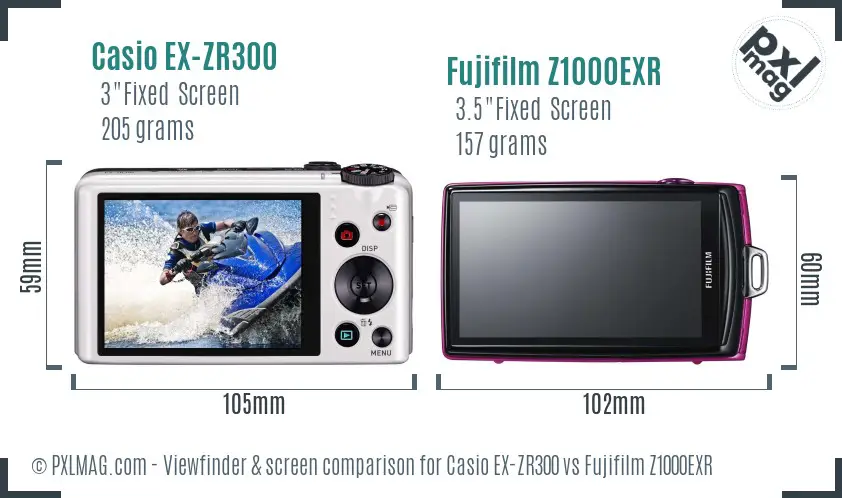 Casio EX-ZR300 vs Fujifilm Z1000EXR Screen and Viewfinder comparison