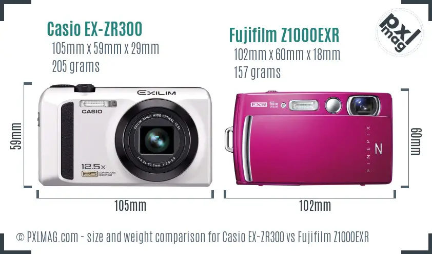 Casio EX-ZR300 vs Fujifilm Z1000EXR size comparison